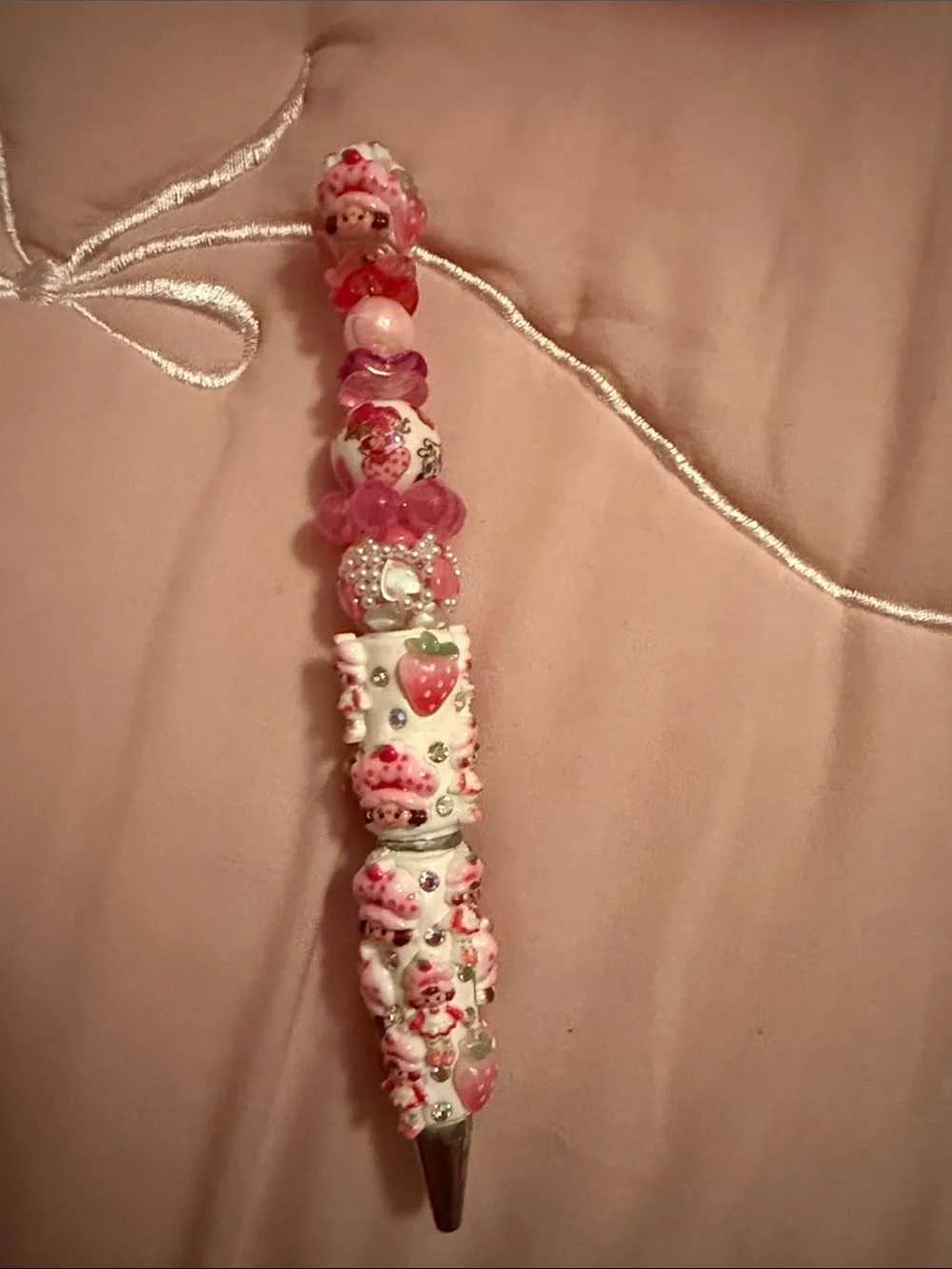 Handcrafted Pink Strawberry Beaded Pen - Women Accessories